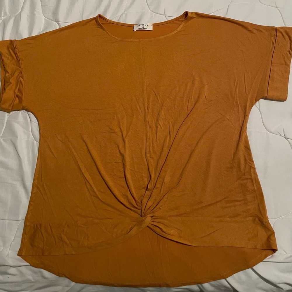 Zenana mustard yellow 1x top with twist detail